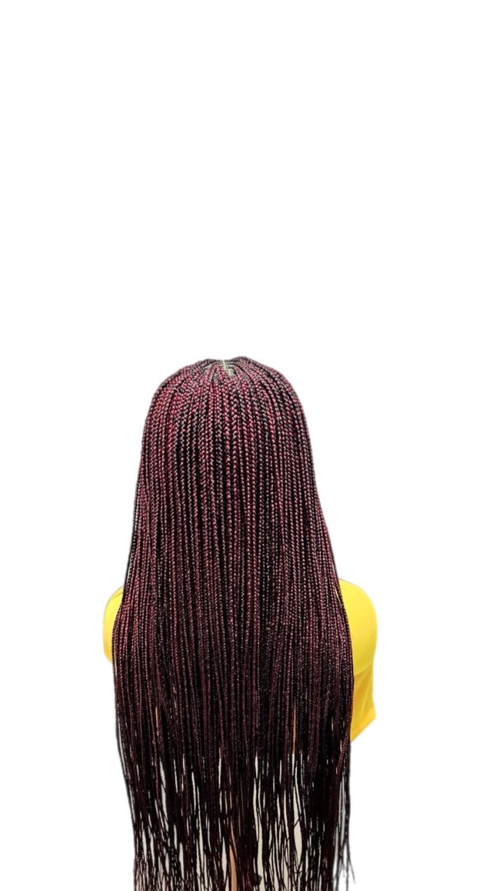 Jet Black and Burgundy Knotless Braid